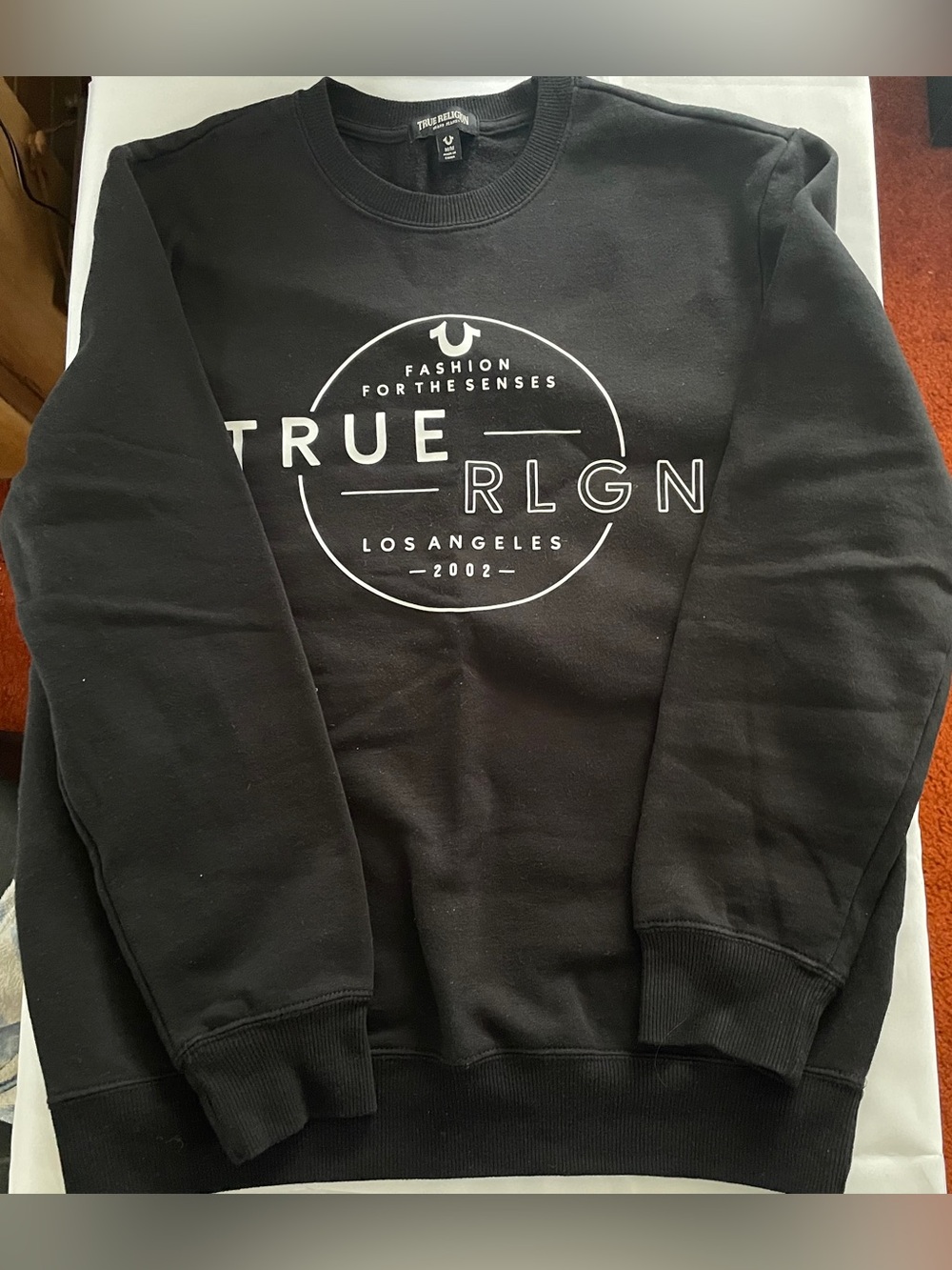 True Religion Black Crewneck with White Logo Circle Graphic